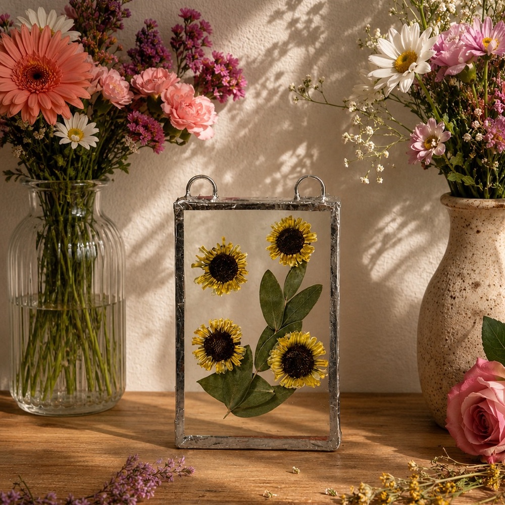 Pressed Sunflower Glass Frame - Botanical Wall Art